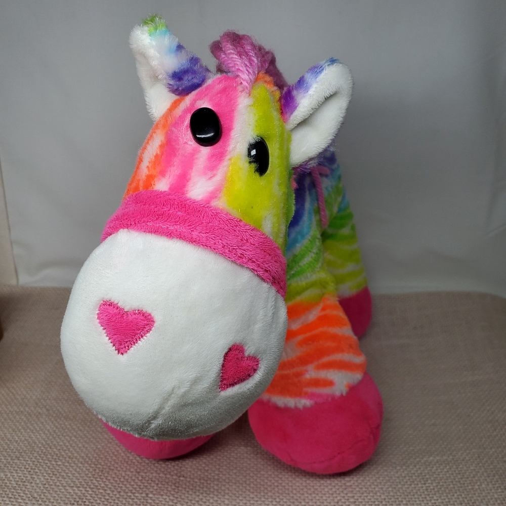 Dan Dee Collectors Choice NEON Rainbow Striped Pony Horse Plush Yarn Tail & Mane